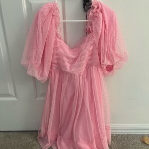 Puffer Sleeve Pink Dress